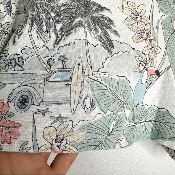 C&C California 100% Linen Shorts Size 6 Tropical Print Tie Front Coastal Boho - Picture 3 of 10